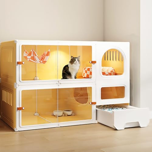 Katzenvilla, die keinen Platz einnimmt, DIY 2/3/4 Tier -Katzenkäfige, Innenkatze Kennelskiste, Panorama -Schiebetür für einfache Wechselwirkung (105x45x70cm) YYuan von HYSJDMNC