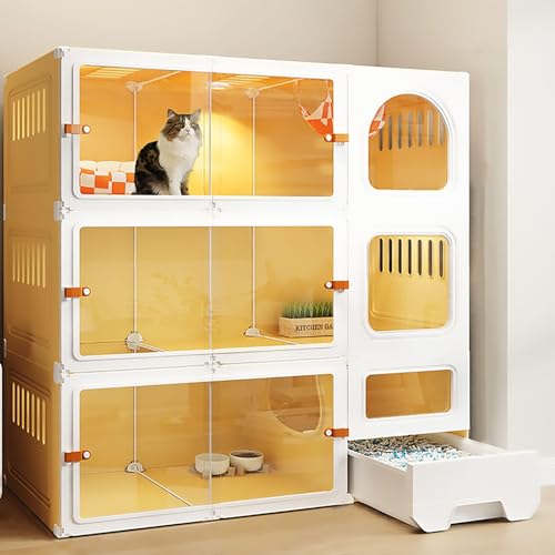 Katzenvilla, die keinen Platz einnimmt, DIY 2/3/4 Tier -Katzenkäfige, Innenkatze Kennelskiste, Panoramabläufe für einfache Wechselwirkung (105x45x105cm) YYuan von HYSJDMNC
