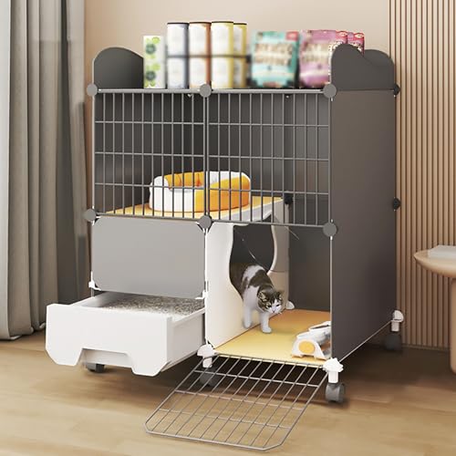 Tragbarer Katzenkäfig, Katzenkiste, Katzenstreubox integrierte Katzenvilla, abnehmbare Metalldrahtkatze Kennels, Speicherplatz Oben (75 x 39 x 89 cm) YYuan von HYSJDMNC