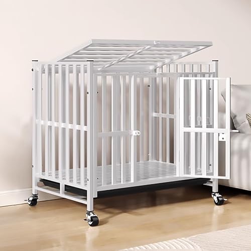 Unzerstörbare Hundekiste, Hundezwinger innern, kühne und verdickte Hundebläden, Vollrohrplus -Strahl -Design mit Tablett und Rädern (Größe: 95x65x85 cm) YYuan von HYSJDMNC