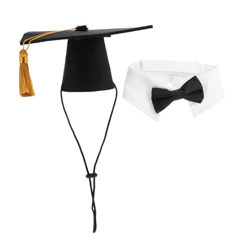 HYTROVE 1 Satz Pet Doctor's Hut Fliege Set Hunde-Abschlusskostüm Haustier Hundeabschlusskappe und Kleidblau Abschlusshunde-Outfit Abschlusskostüme für Hunde Polyester Black von HYTROVE