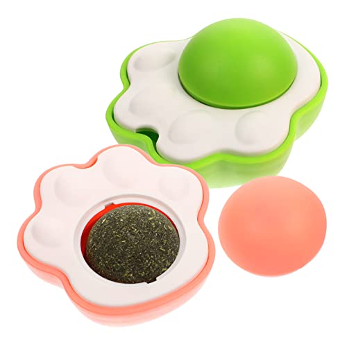 HYTROVE 2 Sätze Katzenspielzeug Set aus Rotierbaren Katzenspielzeugen mit Katzenminze Lick Ball für Zahnpflege Interaktives für Drinnen Grün von HYTROVE