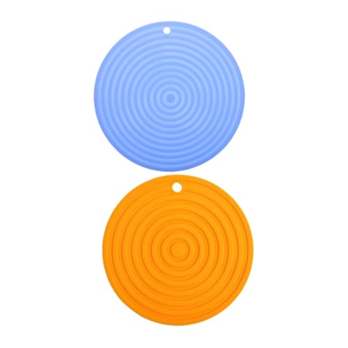 HYTROVE 2 Stück Hitzebeständige Silikonuntersetzer Runde Isolierpads für Heiße Töpfe Faltbare Tischmatten für Essbereich rutschfeste Schutzmatten für Haustierfutter Orange Nordisches Blau von HYTROVE