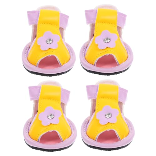 HYTROVE Haustier-welpenschuhe Hundesandalen mit Blumen und Strass Atmungsaktiv und für Hunde 4er-Pack Violett von HYTROVE