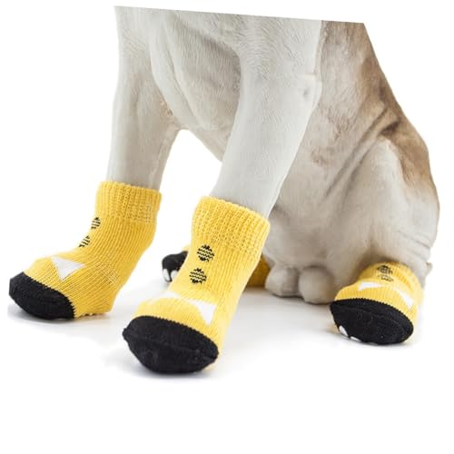 HYTROVE 4 Stück Teiliges Hundesocken aus Baumwolle rutschfeste Pfotenschutz Socken für Welpen Hautfreundlich Strapazierfähig und Bequem für Innenbereich und Kaltes von HYTROVE