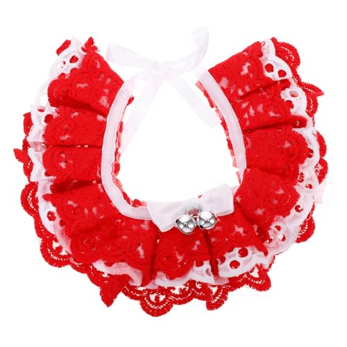 HYTROVE Katzenhalsband Welpen-spitzenhalsband Kätzchen-Krawatten- Haustier-kleidungszubehör Rot Bestickte Silberne Glocke von HYTROVE