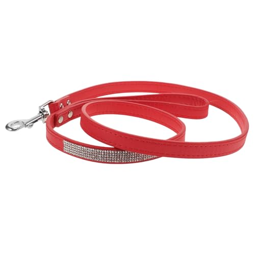 HYTROVE PU Hundeleine mit Strasssteinen Bunte Trainingsleine für Katzen und Hunde Flexibel und Bequem für Joggen und Wandern Rot von HYTROVE