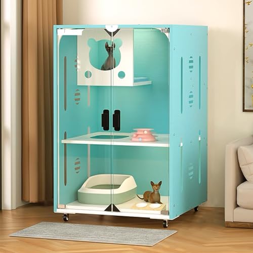 3-stöckiger Katzenkäfig, Katzenlaufstall, Katzengehege, Eisenplatte, hochtransparent, atmungsaktiv, mit Universalrädern, Haustier-Laufstall, 59,9 x 59,9 x 97 cm (Himmelblau) von HYUFEIAO