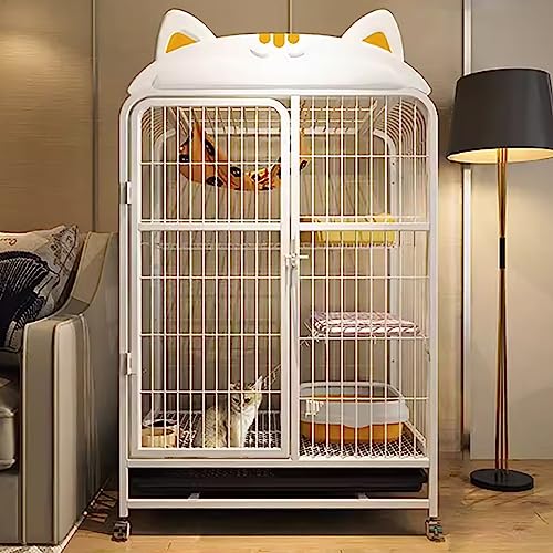 Katzenkäfig für den Innenbereich, großer Katzenkäfig aus Metall, Katzenkäfig mit Rollboden, Plattformleiter und Tablett, Kleintierkäfige, geeignet für Kätzchen, Welpen, Frettchen, Chinchillas Katzenkäfig für den Innenbereich, großer Katzenkäfig aus Metall, Katzenkäfig mit Rollboden, Plattformleiter und Tablett, Kleintierkäfige, geeignet für Kätzchen, Welpen, Frettchen, Chinchillas von HYUFEIAO