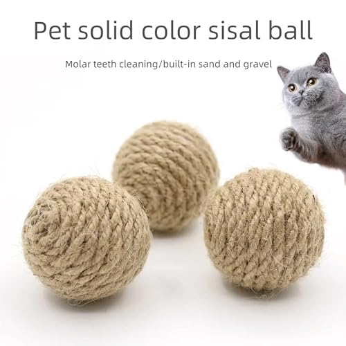 HYUIND 10 Stück Sisalbälle in Fester Farbe, Katzen-Spielzeugball, selbstklemmende Zähne, langlebiger Katzen-Nerven-Stick, Katzen-Glockenball, der Geräusche Macht(10pcs) von HYUIND