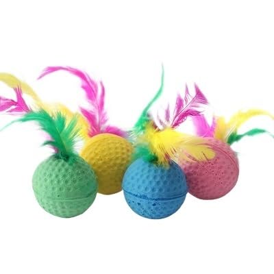 HYUIND 10 stücke Haustier Spielzeug Latex Ball Katzenspielzeug Schaum Ball Feder Kätzchen Spielen Katzen Ball Spielzeug Katzenspielzeug Interaktiv Zu Chase Übung(10pcs with Feather) von HYUIND