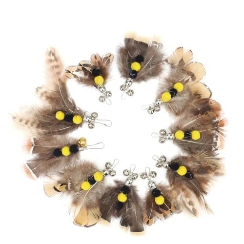 HYUIND 10 stücke Kurze Feder Katzenspielzeug DIY Ersetzen Katze Teaser Stick Ersatz Haustier Spielzeug Zubehör for Indoor Katzen Zauberstab Übung(E Random Color) von HYUIND