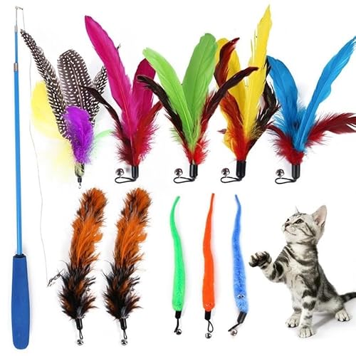 HYUIND 11-teiliges Ersatz-Katzenfeder-Spielzeug-Set, Feder-Ersatzkopf, einziehbarer Katzenstab, Katzenprodukte, Katzen for Jagen, Training HYUIND 11-teiliges Ersatz-Katzenfeder-Spielzeug-Set, Feder-Ersatzkopf, einziehbarer Katzenstab, Katzenprodukte, Katzen for Jagen, Training von HYUIND