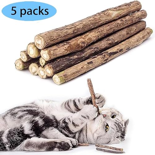 HYUIND 5 Stück Silvervine Sticks for Katzensnacks, natürliche Katzenminze, Reinigung der Zähne, Molaren, Kauspielzeug for Katzen und Kätzchen, lindert Langeweile von HYUIND
