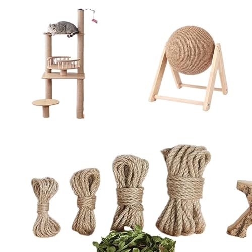 HYUIND DIY Katzenkratzbaum-Seil, gedrehtes Juteseil, Ersatz for Katzenbaum, Kratzspielzeug for Katzen, for Indoor-Klettergerüst, Bindeseil(4mm,10m) von HYUIND