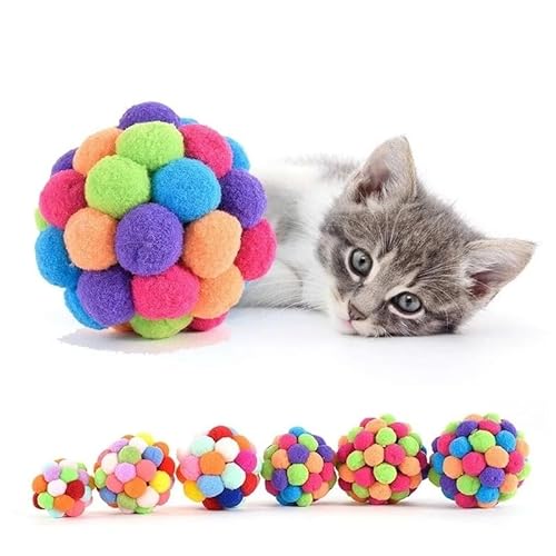 HYUIND Handgemachtes lustiges Hüpfballspielzeug Kätzchen Plüsch Glöckchenball Mausspielzeug Planet Ball Katzenkauspielzeug Interaktives Haustierzubehör(5CM) von HYUIND