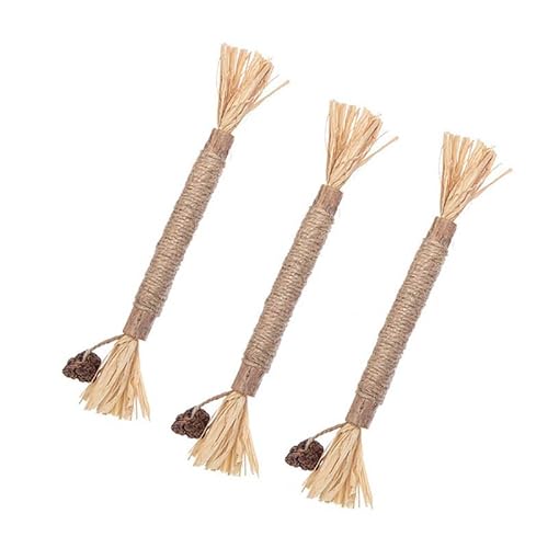 HYUIND Haustier Katze Molar Stick Spielzeug Holz Polygonum Stick Lafite Gras Hanf Seil Katze Necken Stick Kätzchen Saubere Zähne Kauspielzeug(3 PCS) von HYUIND