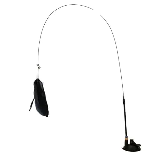 HYUIND Interaktives Katzenspielzeug, freihändiger Katzenstab, for Spielen mit Kätzchen, Teaser-Zauberstab, Spielzeug mit Saugnapf, Vogel/Feder, Katzenstab, Haustierspielzeug(Black) von HYUIND