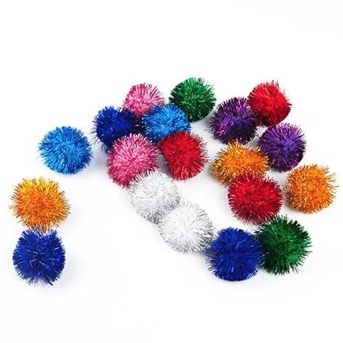 HYUIND Katzenspielzeug, interaktives Ball-Trainingsspielzeug for Haustiere, Kätzchen, interaktiver Soundball, Glitzer-Pompon, Flauschiges Übungs-Katzenspielzeug(30pcs) von HYUIND