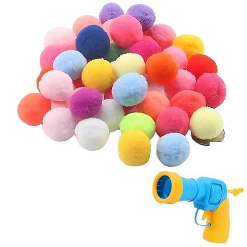 HYUIND Katzenspielzeug Interaktives Spielzeug Mini-Schießpistolenspiele Stretch-Plüschballspielzeug Haustier-Kätzchenspielzeug Bälle Kreative Heimtierbedarf(50 Balls 1 Shooter) von HYUIND