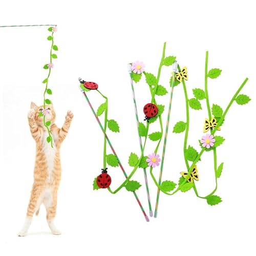 HYUIND Katzenspielzeug aus Filz, Blatt, Blume, Marienkäfer, Schmetterlingsform, lustiger Katzenstab, interaktiv for Katzenspielzeug for den Innenbereich, Katzenminze, lustiger Heimtierbedarf(19) von HYUIND