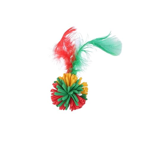 HYUIND Kau- und Jagdballspielzeug, umweltfreundlich, farbenfroh, entspannendes Haustierspielzeug, lustiges Spielspielzeug, Katzenbedarf, Haustierballspielzeug(with Feathers 1PCS) von HYUIND