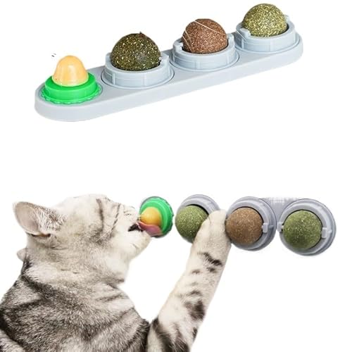 HYUIND Natürliche Katzenminze, Katzenwand-Aufklebball, Kratzspielzeug, Leckerli, gesunde Leckerlis, entfernt Bälle zur Förderung der Verdauung, Katzengras-Snack(7) von HYUIND