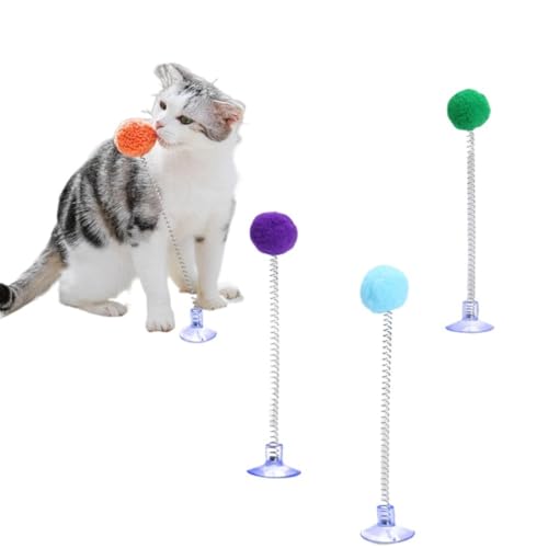 HYUIND Niedliches Katzenspielzeug mit Federstab und Saugnapf, interaktives Katzenspielzeug, zufällige Farbe, Katzenbedarf, Katzenkratzspielzeug von HYUIND