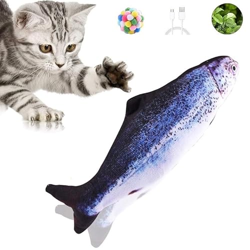 HYUIND Simulation Elektrischer Puppenfisch Realistischer Plüsch Wedelnder Fisch Interaktives Katzenspielzeug Katzenminze Spielzeug USB Aufladen Haustierbedarf(3C) von HYUIND