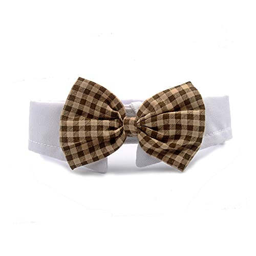 HYUIND Verstellbare formelle Haustier Fliege Kragen Krawatte for Katzen und Hunde Haustier Smoking Hochzeit Kostüm Kätzchen Katze Fliege Welpen Bowknot(Coffee Plaid,S) von HYUIND