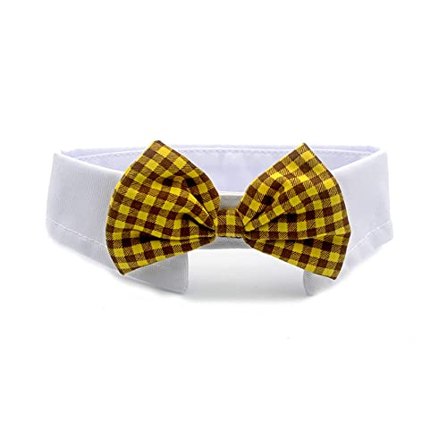 HYUIND Verstellbare formelle Haustier Fliege Kragen Krawatte for Katzen und Hunde Haustier Smoking Hochzeit Kostüm Kätzchen Katze Fliege Welpen Bowknot(Yellow Plaid,S) von HYUIND