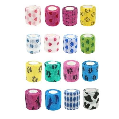 16 Rollen Selbstklebender Verband, Selbsthaftender Verband, Elastische Selbsthaftende Bandage Für Sport, Erste Hilfe Und Haustiere, 16 Verschiedene Designs, Einfach Von Hand Abzureißend von HYZSHL