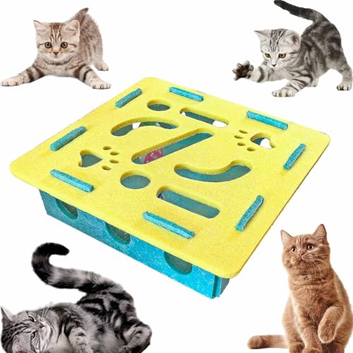 HYuMCCyhT Katzenkratzkissen, Spielzeug mit Ball, Filzkatze für Indoor-Katzen (Gelb Blau Nr. 1) von HYuMCCyhT