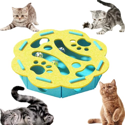 HYuMCCyhT Katzenkratzkissen, Spielzeug mit Ball, Filzkatze für Indoor-Katzen (Gelb Blau Nr. 2) von HYuMCCyhT
