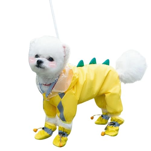HZHYMBD Regenmantel für Haustiere Hunderegenmantel, wasserdichte Sommerkleidung Haustiere, Vierbeiniger Vollflächiger Mittlere Und Kleine Hunde-gelber Dinosaurier-s von HZHYMBD