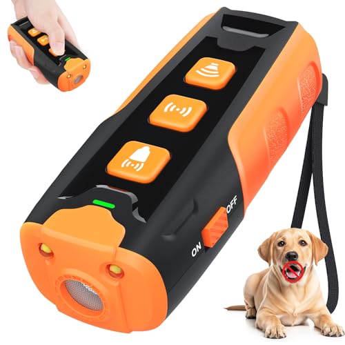 HZK Anti Bell Gerät für Hunde,Ultraschall Hundeabwehr, 3 Modi (Ton/Ultraschall/Taschenlampe), 7m Reichweite, Wiederaufladbar & Humane Hunde Bell Stop Gerät für Kleine bis Große Hunde von HZK