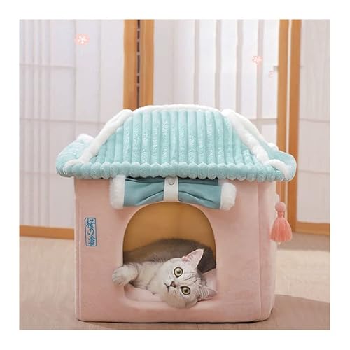 Niedliches Katzenhaus, rosa Katzenhaus mit gerolltem Türvorhang, geschlossene Katzenhöhle/Hundehaus, waschbares Katzenbett, gemütliches Hundezelt (rosa Haus) von HZYSHH