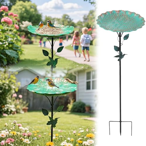 HZling Vogelbad für Garten Metall Vogeltränke, Vogeltränke Stehend Groß Garten, Wassertränke für Vögel Draußen Garten, Gartendeko Draußen, Vogeltränke Winterfest Futter Wasserschale (Grün) von HZling