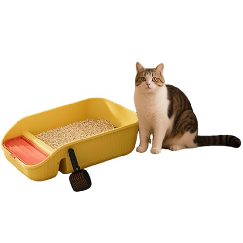 Katzenklo offen, Groß Katzentoilette hoher Rand Design für Kätzchen-Komfort, Einfache Reinigung, Für große Katzen, Kätzchen, Toilet, BPA-frei, Cat Litter Box (Gelb) von HZling