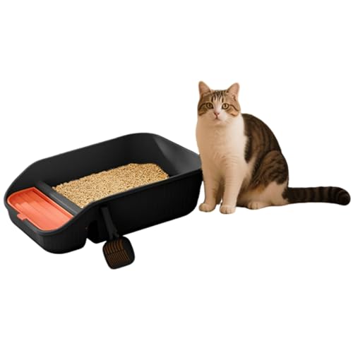 Katzenklo offen, Groß Katzentoilette hoher Rand Design für Kätzchen-Komfort, Einfache Reinigung, Für große Katzen, Kätzchen, Toilet, BPA-frei, Cat Litter Box (Schwarz) von HZling