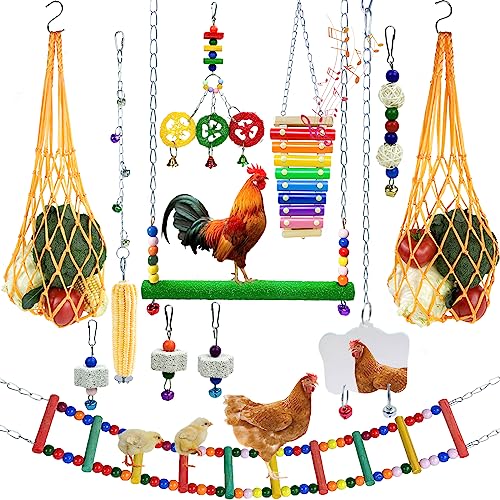 Xylophon-Schaukel mit längerer Kette für Hühnerstall, flexible Leiterschnur, Tasche, Gemüse, Obst, Spieß, Spiegel, Schleifstein, Picken für Hühner, Vogel, Papageien, 12 Stück Xylophon-Schaukel mit längerer Kette für Hühnerstall, flexible Leiterschnur, Tasche, Gemüse, Obst, Spieß, Spiegel, Schleifstein, Picken für Hühner, Vogel, Papageien, 12 Stück von HZxoAxo