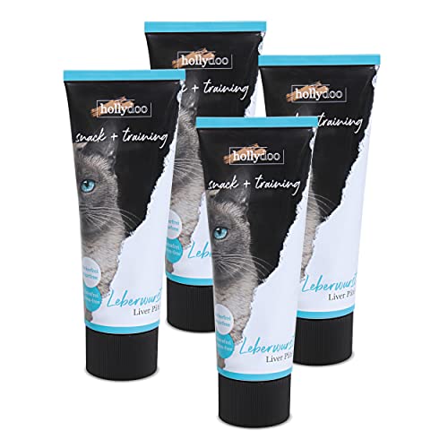 Hollydoo Snack & Training für Katzen Leberwurst in der Tube Premium Leckerlie getreidefrei glutenfrei zuckerfrei 300 gr. (4x 75 gr.) von HaGaFe