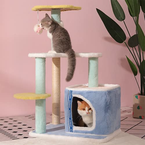 Habiba Katzenbaum Bunte Katzenmöbel, Mehrstöckige Katzenwohnung mit Hängematte und Kratzbäumen für Kätzchen, Großes Kratzbaumspielzeug zum Ausruhen Innen von Habiba