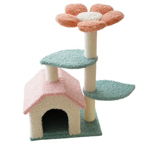 Katzenbaum Creativity Kratzbaum mit Blumen-Ruheplattform und kleinem Haus, stabiles langlebiges Katzenmöbel für Indoor-Katzenkätzchen Innen von Habiba
