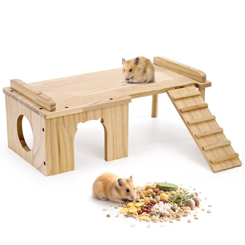 Hacaroa Hamsterversteck aus Holz mit Leiter, große Hamsterplattform Meerschweinchenversteck Spielhaus, Kleintiere Kletterspielzeug Chinchillas Käfig Zubehör für Syrische Hamster, Ratten, Rennmäuse von Hacaroa