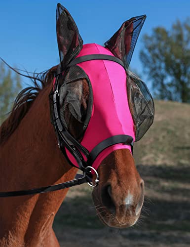 HackFond Pferdemaske, großzügige und feine Netz-Augenabdeckungen und Ohren, elastische Maske, eng anliegend, bequem, atmungsaktiv, leicht, dehnbar, Schutz für Pferde, Hot Pink Cob von HackFond