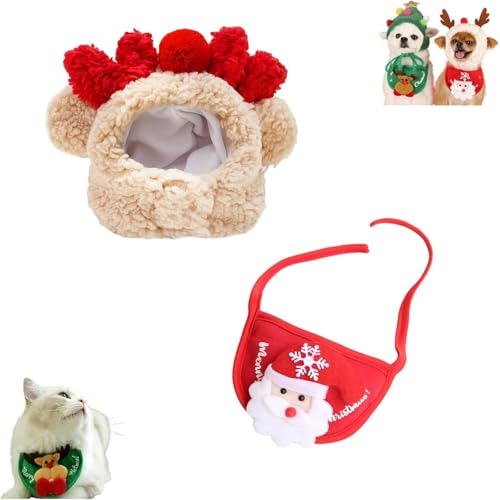 Sofenthiss Bezaubernde Weihnachtsbaummütze mit Bommeln, Weihnachtsbaummütze mit Bommeln für Hunde & Katzen, Weihnachtssets für Katzen und Hunde (A) von Hadghdf