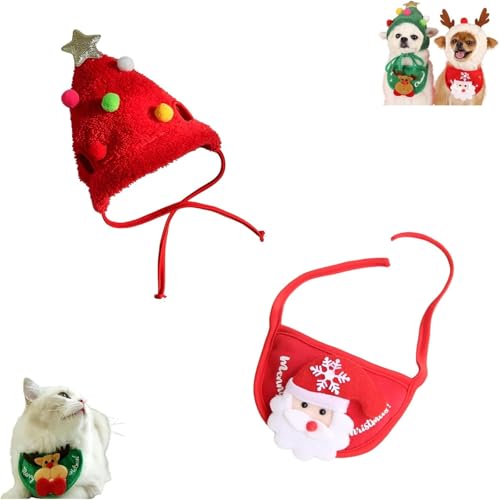 Sofenthiss Bezaubernde Weihnachtsbaummütze mit Bommeln, Weihnachtsbaummütze mit Bommeln für Hunde & Katzen, Weihnachtssets für Katzen und Hunde (B) von Hadghdf