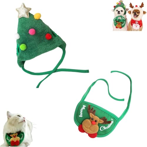 Sofenthiss Bezaubernde Weihnachtsbaummütze mit Bommeln, Weihnachtsbaummütze mit Bommeln für Hunde & Katzen, Weihnachtssets für Katzen und Hunde (D) von Hadghdf