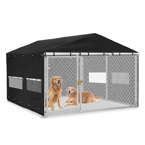 Hundehüttenabdeckung für den Außenbereich, 3 m T x 3 m B x 1,8 m H, vollständige Abdeckung, winddicht, UV-Schutz, mit transparentem PVC-Fenster und atmungsaktivem Netz. Wasserdichte von Hadisi